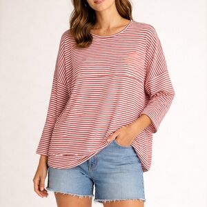 Easel Womens Long Sleeve Striped Nautical Top Size L Burnout Slouchy Lighweight